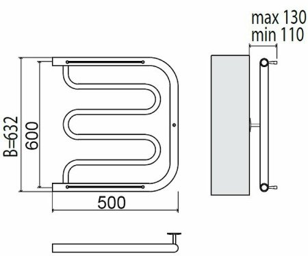 Водяной полотенцесушитель Terminus Фокстрот 600x500 4620768881336 с полкой Хром 